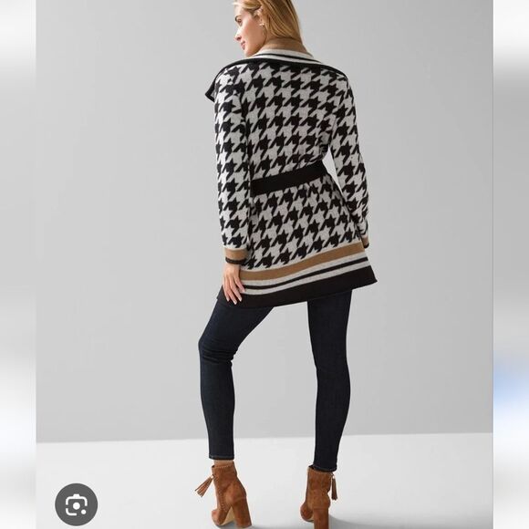 White House Black Market Houndstooth Stripe Sweater Coat Size Medium - Picture 14 of 15